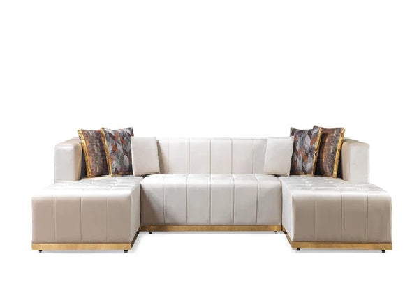 Chaise seccional doble de terciopelo color marfil Elisha. Nueva llegada.
