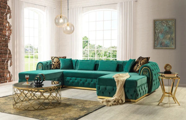 Jess Velvet Green Double Chaise Sectional.New Arrival.