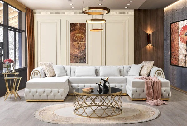 Jess Velvet Ivory Double Chaise Sectional