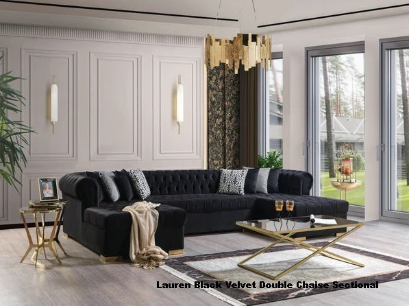 Lauren Velvet Black Double Chaise Sectional.