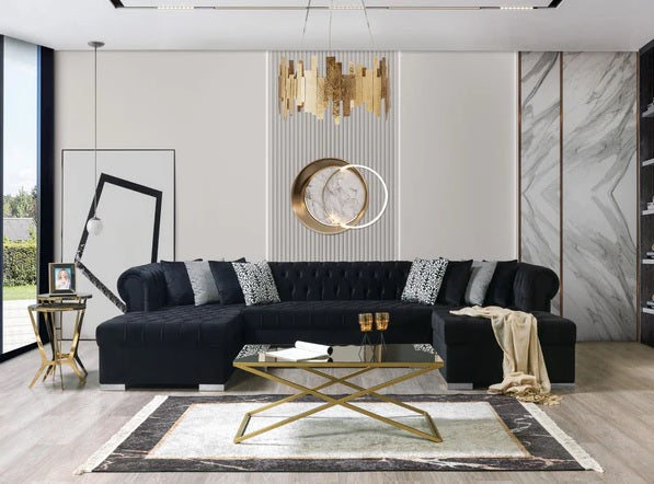 Lauren Velvet Black Double Chaise Sectional.
