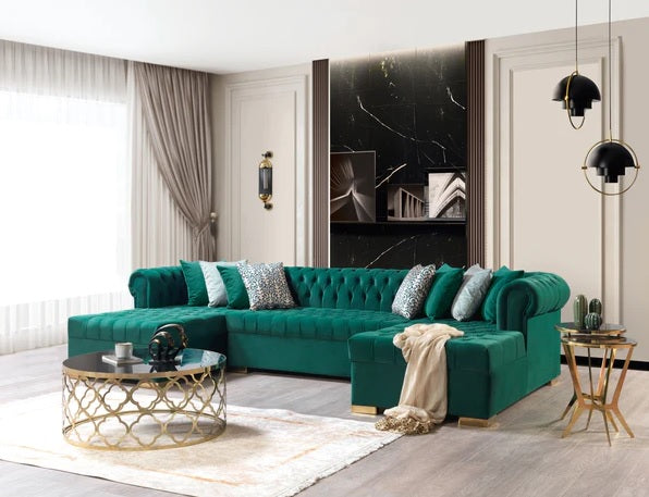 Lauren Velvet Green Double Chaise Sectional.