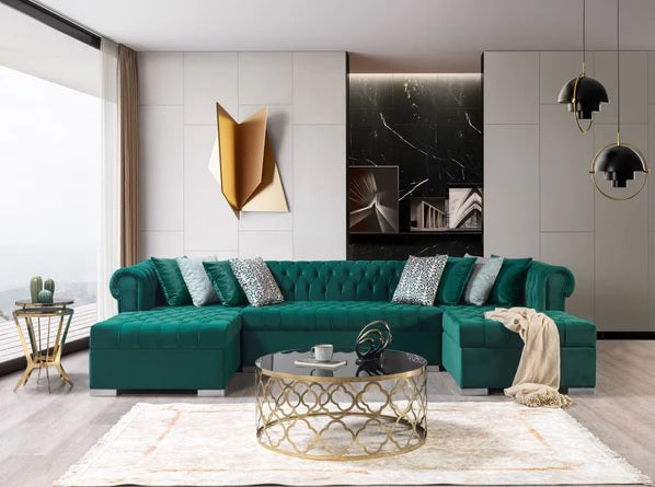 Lauren Velvet Green Double Chaise Sectional.