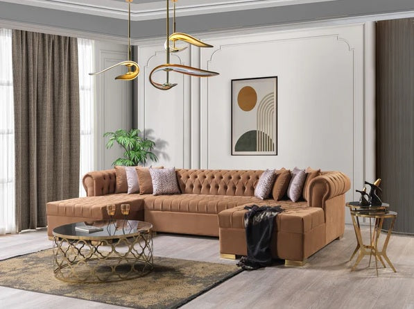Lauren Velvet Mocha Double Chaise Sectional