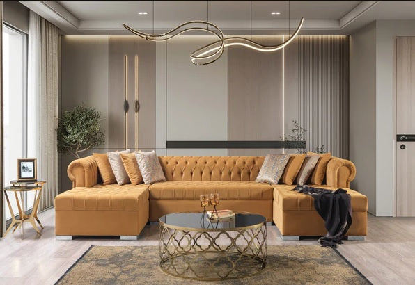 Lauren Velvet Mustard Double Chaise Sectional.