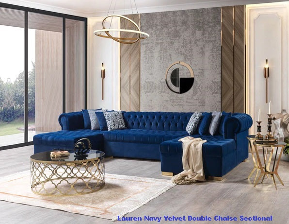 Lauren Velvet Navy Double Chaise Sectional.
