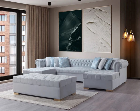 Lauren Pearl Velvet Double Chaise Sectional.New Arrival