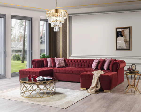 Lauren Velvet Maroon Double Chaise Sectional,
