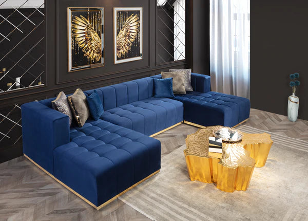 Chaise seccional doble de terciopelo azul marino Elisha, próximamente