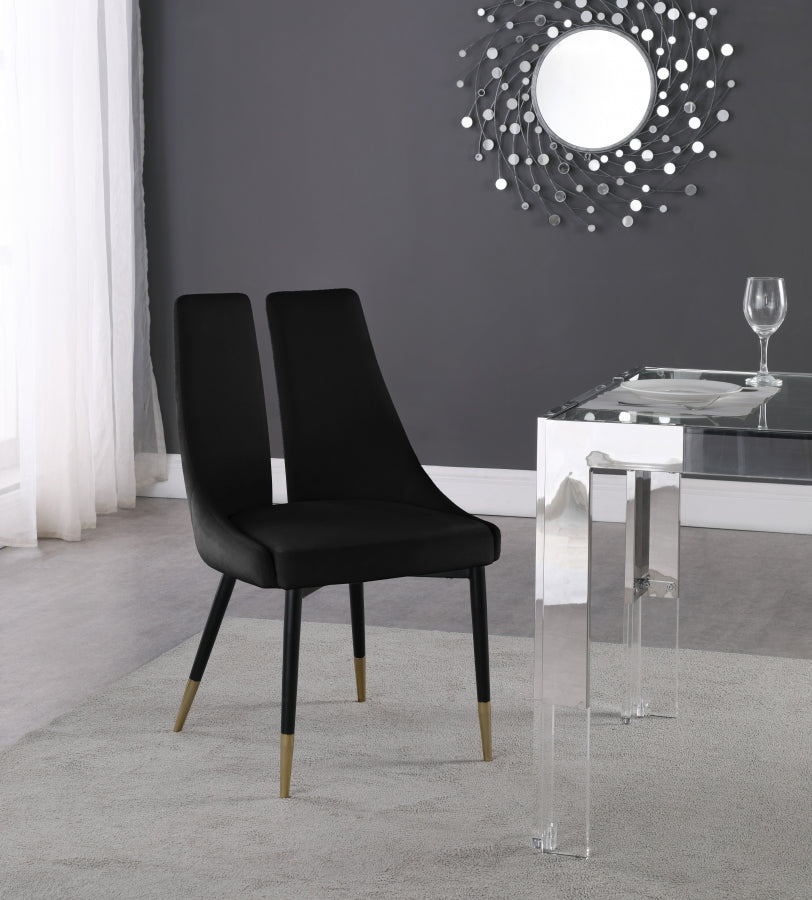 Elegante silla de comedor de terciopelo negra