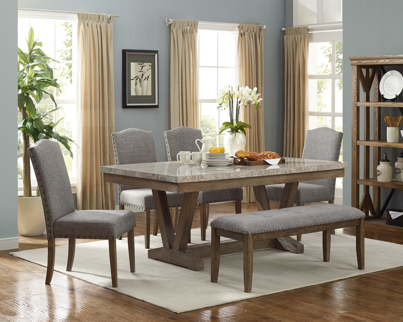 1211 6P VESPER MARBLE RECTANGULAR DINING TABLE 6PC SET.