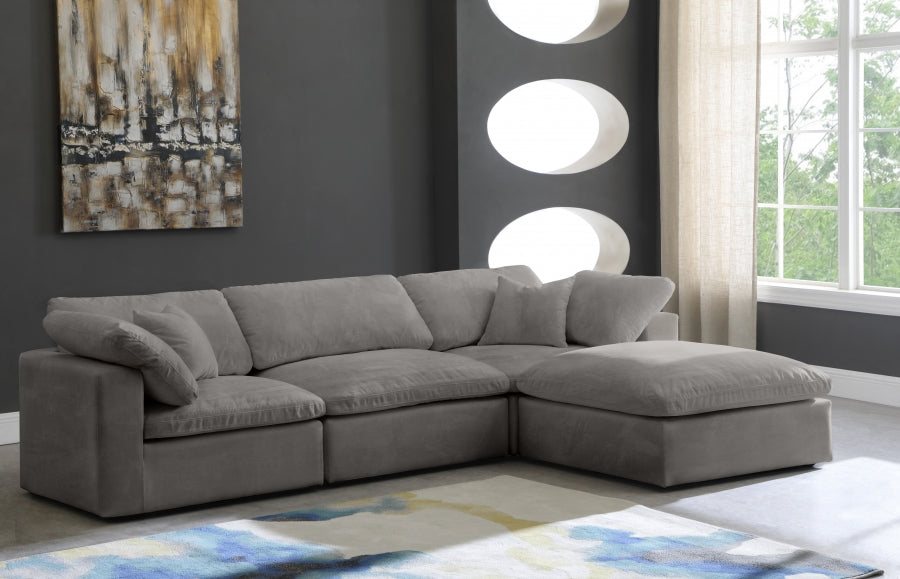Acogedor terciopelo modular relleno de fibra, comodidad similar a una nube, mullido, reversible, seccional, gris