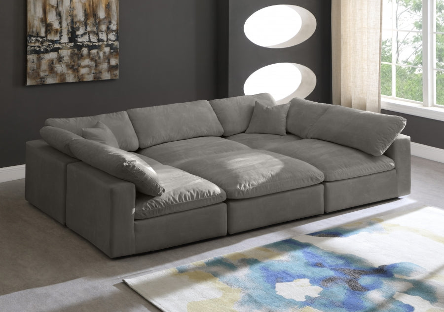 Acogedor terciopelo modular relleno de fibra, comodidad similar a una nube, mullido, reversible, seccional, gris