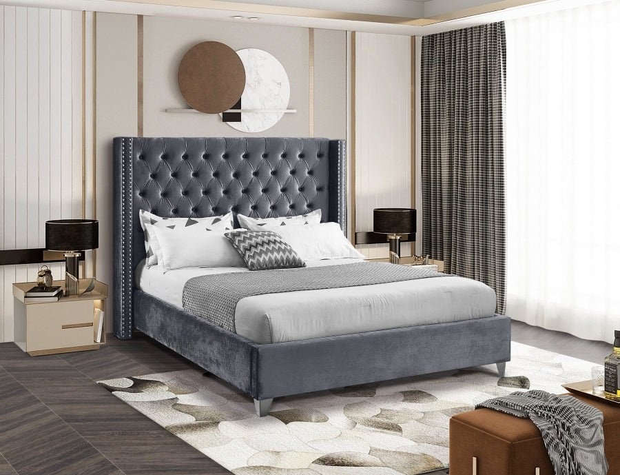 Aiden Velvet Bed Grey