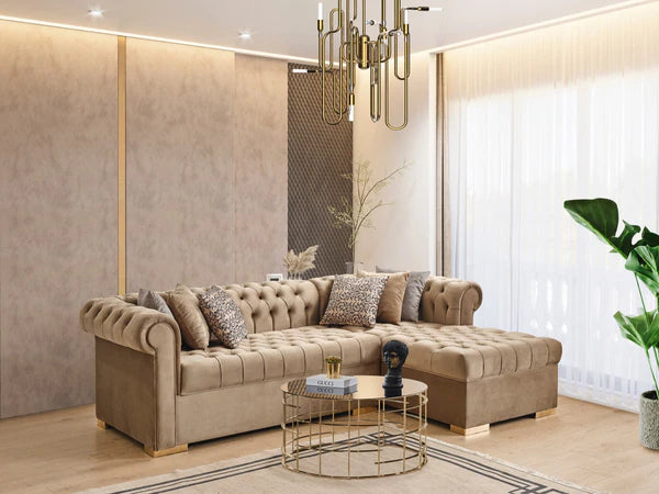 Audrey Velvet Mocha RAF Chaise Sectional, COMING SOON.