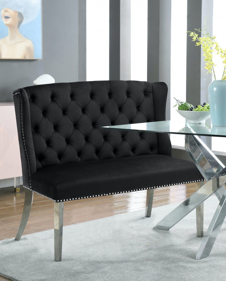 Suri Velvet Settee Bench Black