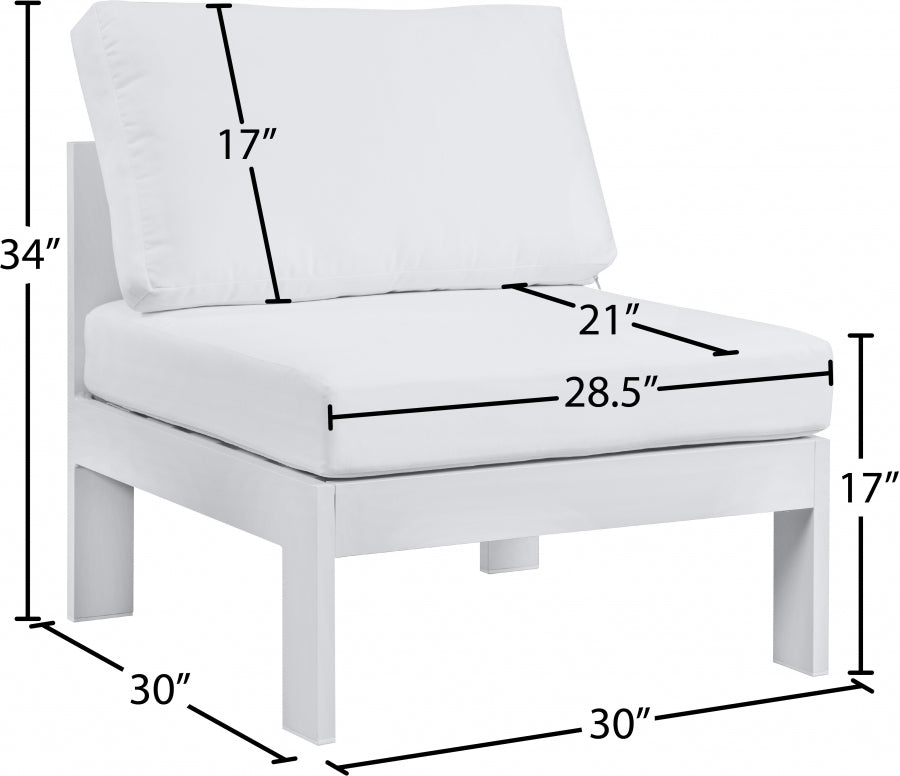 Silla modular sin brazos de aluminio para patio exterior Nizuc, color blanco