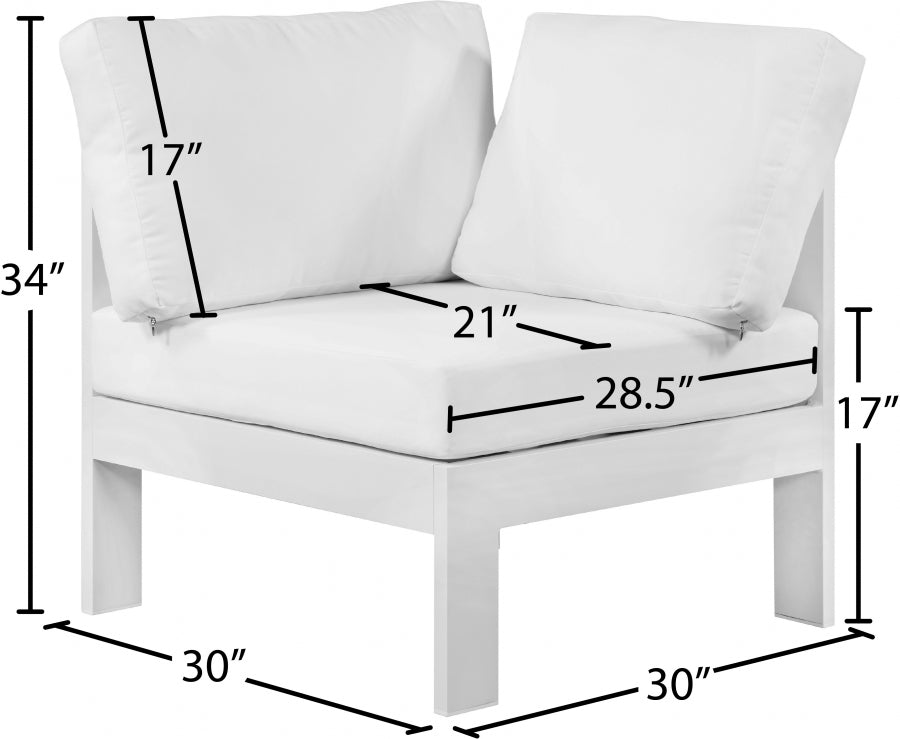 Silla esquinero modular de aluminio para patio exterior Nizuc, color blanco