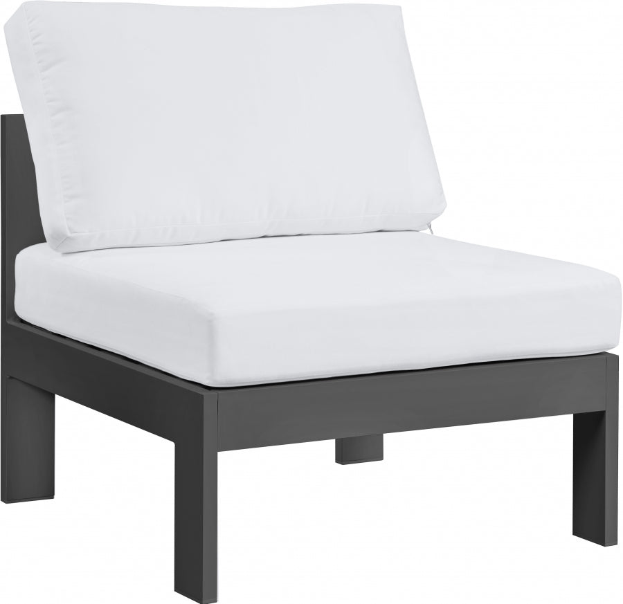 Silla modular sin brazos de aluminio para patio exterior Nizuc, color blanco y marrón