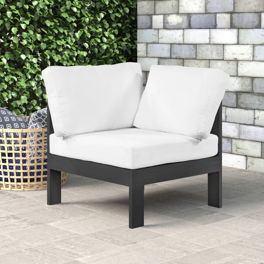Silla esquinero modular de aluminio para patio exterior Nizuc, blanco y gris
