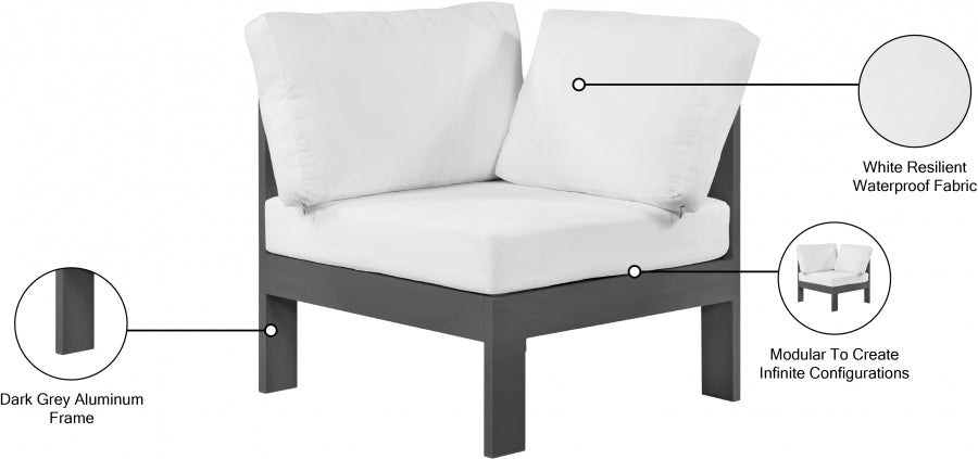 Silla esquinero modular de aluminio para patio exterior Nizuc, blanco y gris