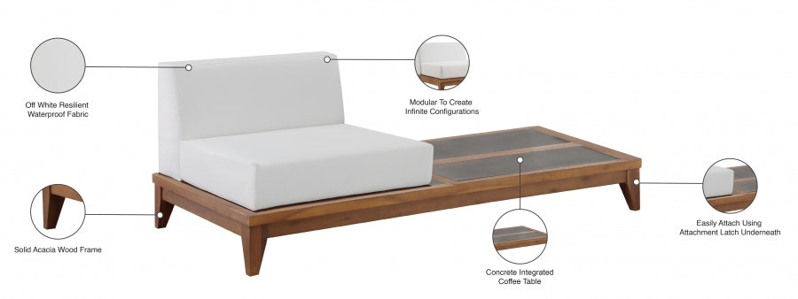 Silla doble modular impermeable de color blanco roto para exteriores Rio
