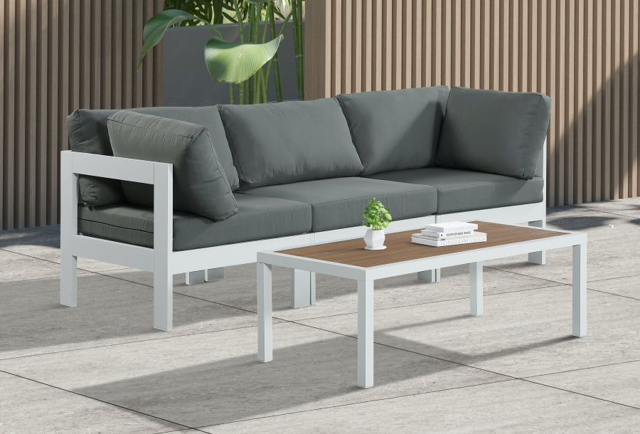 Sofá modular de aluminio para patio exterior Nizuc, 3 piezas, gris
