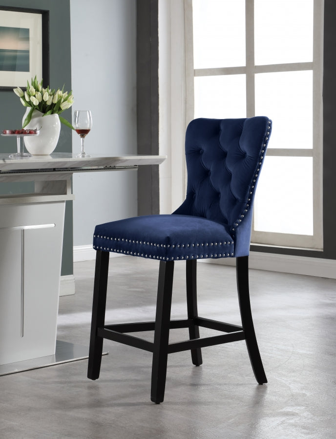 Taburete alto Nikki de terciopelo azul