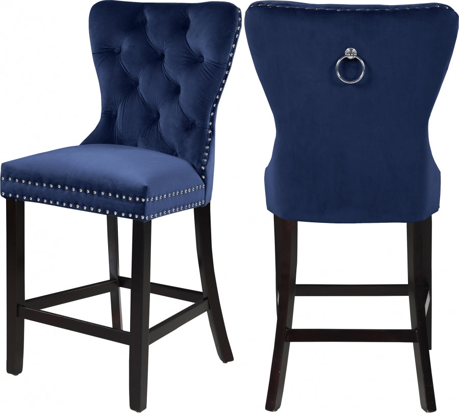 Taburete alto Nikki de terciopelo azul