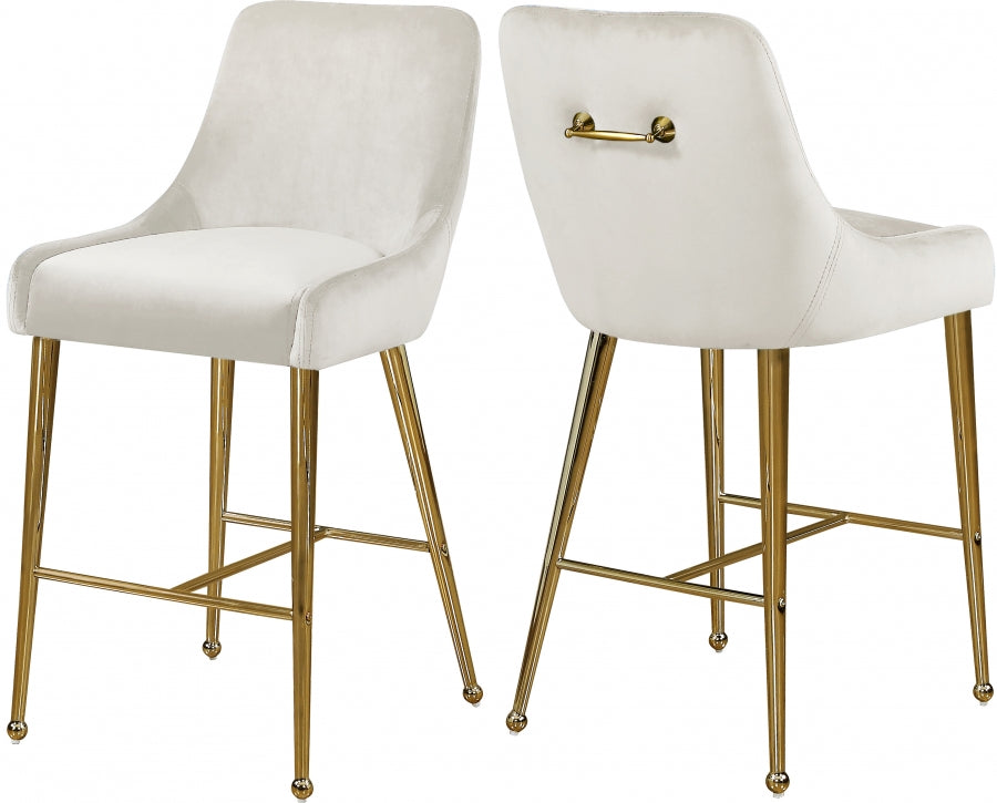 Taburete alto Owen de terciopelo Crema