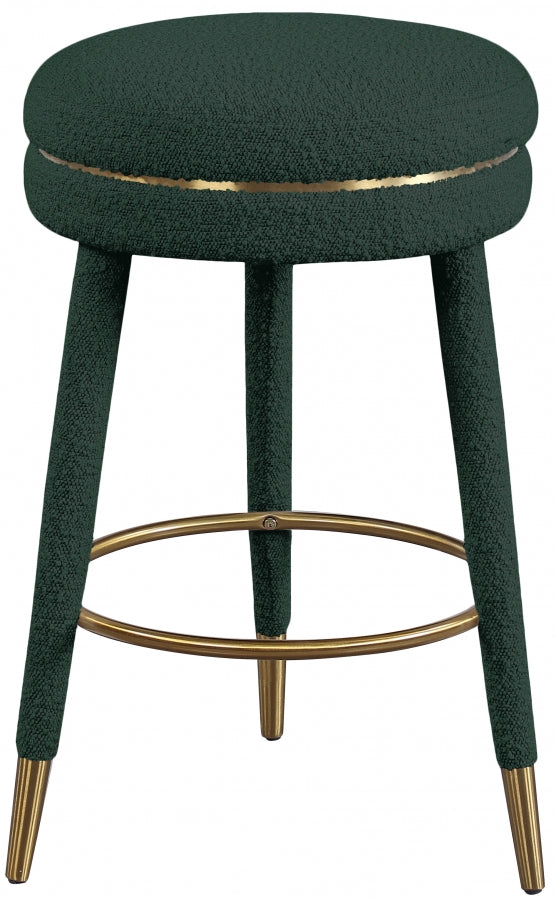 Taburete alto de tela Coral Boucle verde dorado