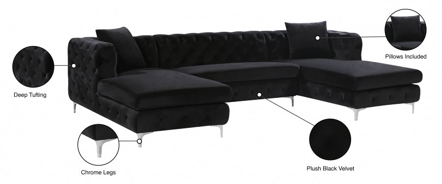 Gail Velvet 3pc. Sectional Black