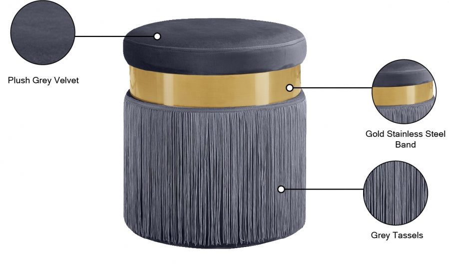 Otomana de terciopelo Yasmine | Taburete Gris