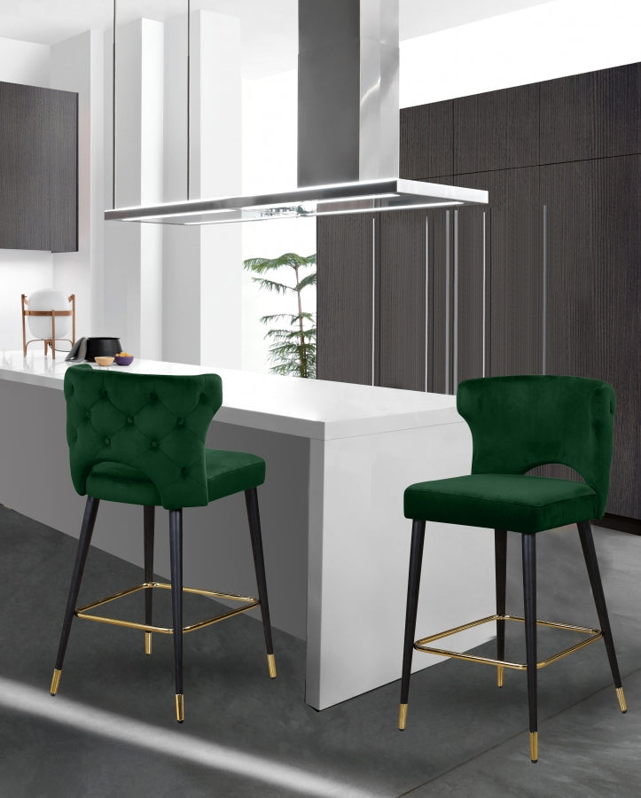 Taburete alto Kelly de terciopelo verde