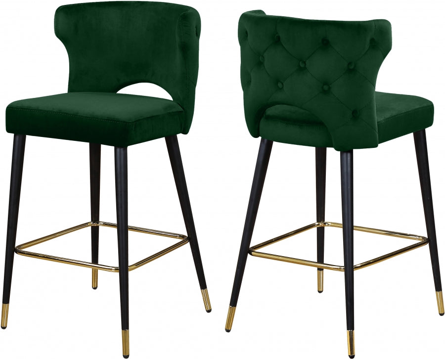 Taburete alto Kelly de terciopelo verde