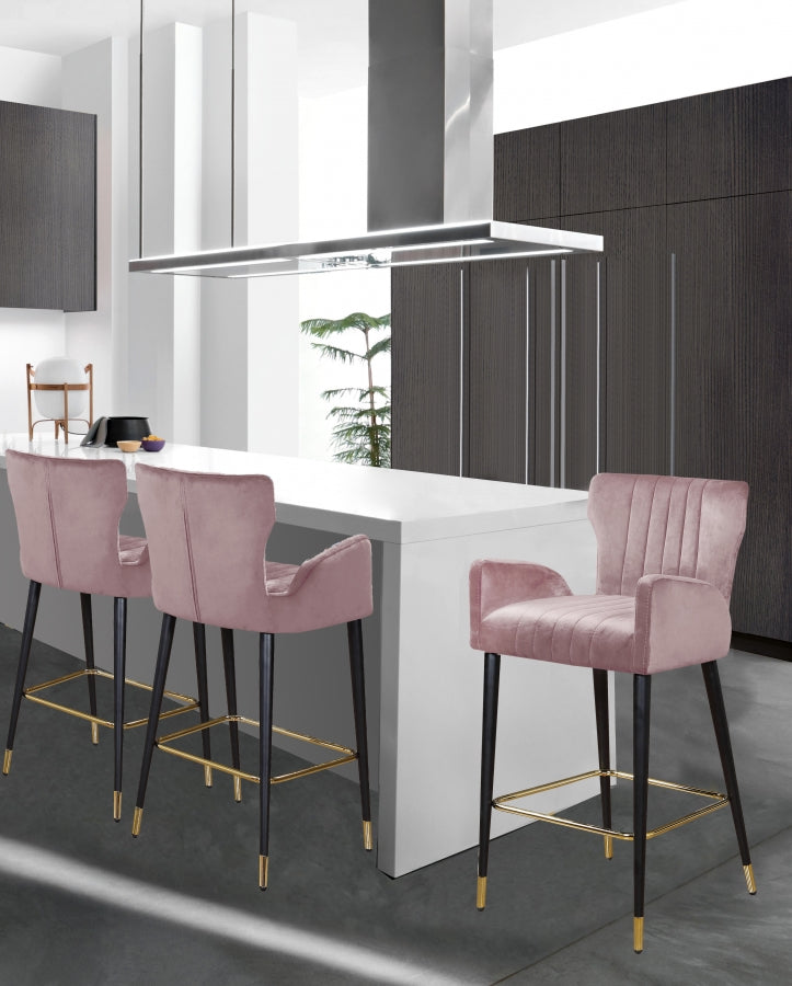 Taburete alto Luxe de terciopelo rosa