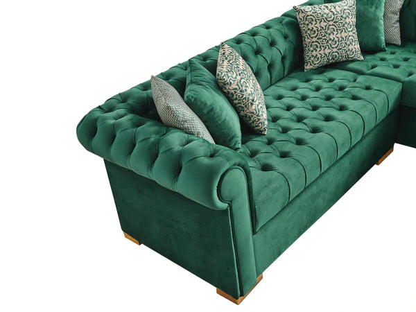 Audrey Velvet Green RAF Chaise Sectional,Coming Soon.