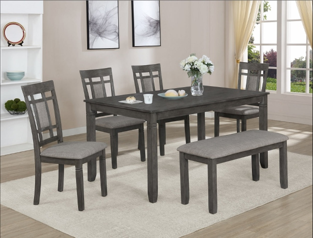 2325 SET-GY PAIGE JUEGO DE COMEDOR GRIS DE 6 PIEZAS CON BANCO