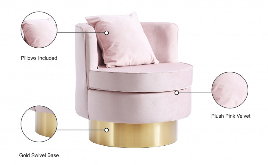 Silla decorativa Kendra de terciopelo rosa