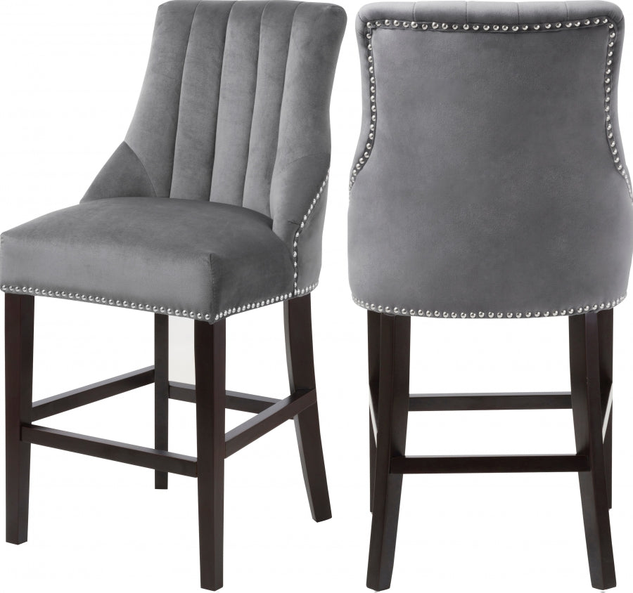 Taburete alto Oxford de terciopelo gris