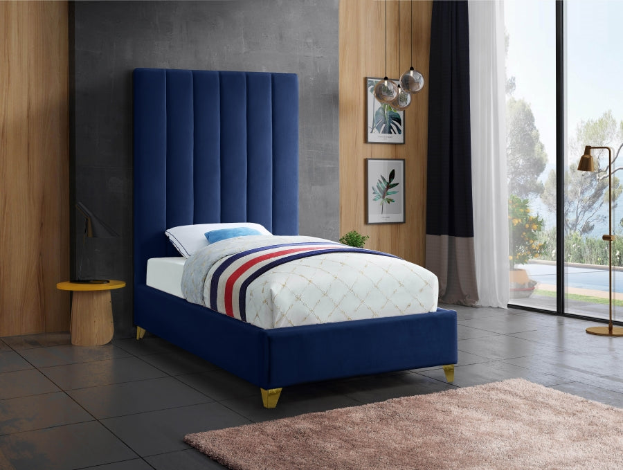 Via Velvet Twin Bed Blue