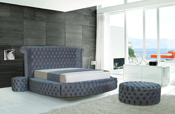 Cama con plataforma de almacenaje Viss Velvet Grey Queen, nueva llegada. PRÓXIMAMENTE. 