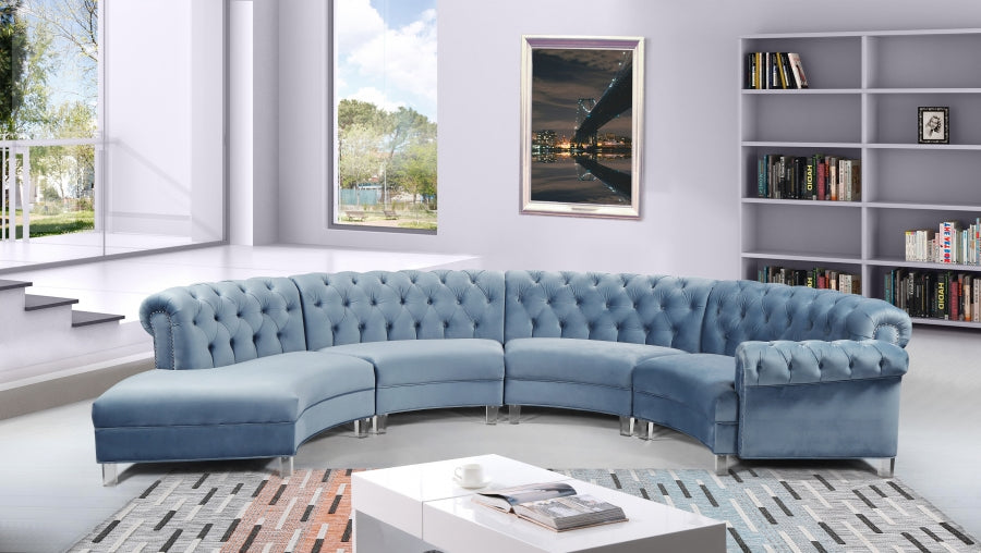 Anabella Modular Terciopelo Seccional Azul Claro 4 UD