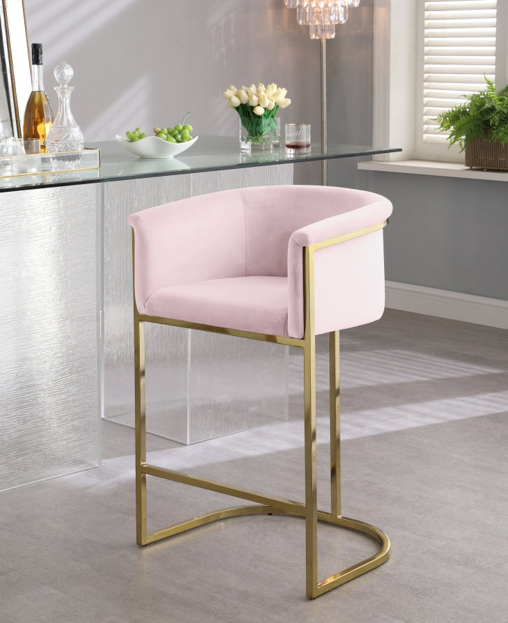Taburete alto Donatella de terciopelo rosa