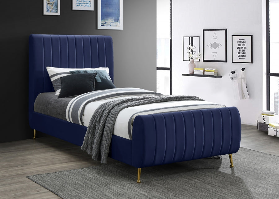 Cama Twin Terciopelo Zara Azul