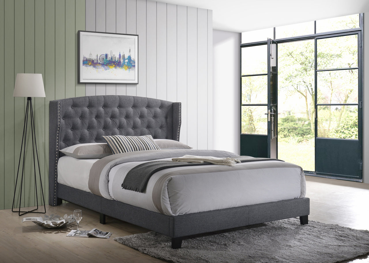 5266 CAMA CON PLATAFORMA TODO GRIS ROMERO. 
