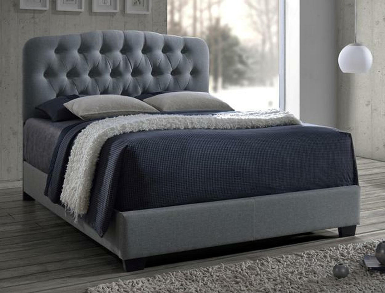 SETB5274 CAMA TAPIZADA CAPITONAL TILDA GRIS.
