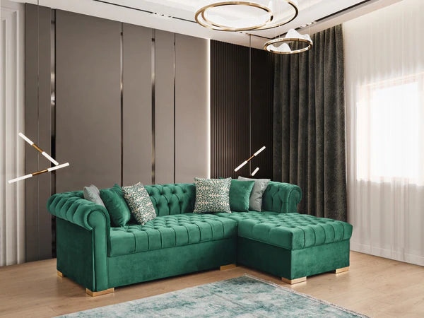 Audrey Velvet Green RAF Chaise Sectional,Coming Soon.