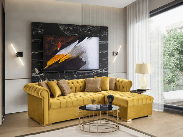 Audrey Velvet Mustard RAF Chaise Sectional, COMING SOON.