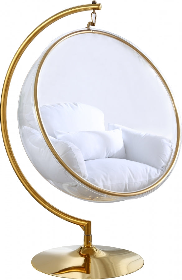 Silla decorativa Luna de acrílico con forma de burbuja, color dorado